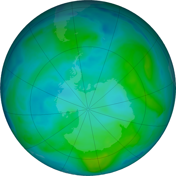 Antarctic ozone map for 03 February 2025